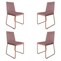 Kit 4 Cadeiras de Jantar Estofada Lille Base Bronze Veludo Rosê - Montanaris Decor