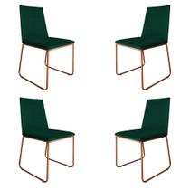 Kit 4 Cadeiras de Jantar Estofada Lille Base Bronze Veludo Verde - Montanaris Decor Kit 4 Cadeiras de Jantar Estofada Lille Base Bronze Veludo Verde - Montanaris Decor