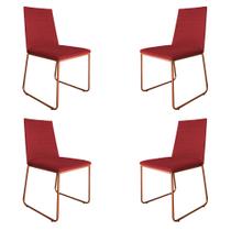 Kit 4 Cadeiras de Jantar Estofada Lille Base Bronze Veludo Vermelho - Montanaris Decor