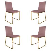 Kit 4 Cadeiras de Jantar Estofada Lille Base Gold Veludo Rosê - Montanaris Decor