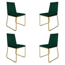 Kit 4 Cadeiras de Jantar Estofada Lille Base Gold Veludo Verde - Montanaris Decor