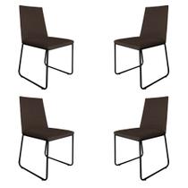 Kit 4 Cadeiras de Jantar Estofada Lille Base Preta Veludo Marrom - Montanaris Decor