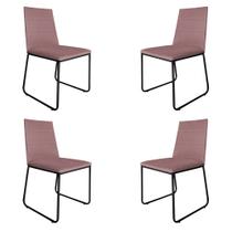 Kit 4 Cadeiras de Jantar Estofada Lille Base Preta Veludo Rosê - Montanaris Decor