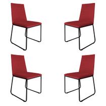 Kit 4 Cadeiras de Jantar Estofada Lille Base Preta Veludo Vermelho - Montanaris Decor