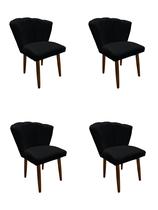 Kit 4 Cadeiras de Jantar Estofada Pétala Tecido Veludo Preto Pés Palito Kimi Design