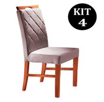 Kit 4 Cadeiras de Jantar Estofada Rosé em Veludo Kare