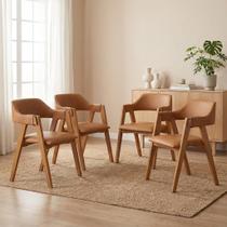 Kit 4 Cadeiras de Jantar Estofadas em Madeira Maciça e material sintético Dalia