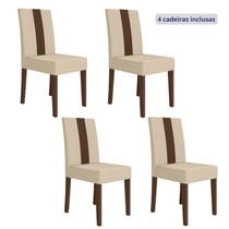 Kit 4 Cadeiras de Jantar Estofadas Lisa material sintético Pés MDF Linea