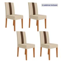 Kit 4 Cadeiras de Jantar Estofadas Lisa material sintético Pés MDF Linea