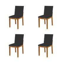 Kit 4 Cadeiras de Jantar Estofadas Veludo Preto Pérola Base Madeira Maciça