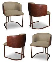 Kit 4 Cadeiras De Jantar Florença Compose Linho Castor e material sintético Nozes - Meu Lar Decorações