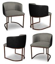 Kit 4 Cadeiras De Jantar Florença Compose Linho Cinza Claro e material sintético Preto - Meu Lar Decorações