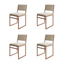 Kit 4 Cadeiras De Jantar Industrial Isa Assento Veludo Bege Base Cobre