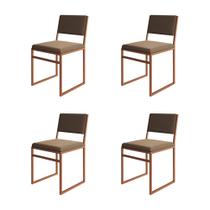 Kit 4 Cadeiras De Jantar Industrial Isa Assento Veludo Marrom Base Cobre