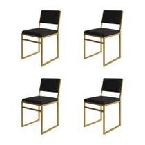 Kit 4 Cadeiras de Jantar Industrial Isa Assento Veludo Preto Base Dourado Kit 4 Cadeiras de Jantar Industrial Isa Assento Veludo Preto Base Dourado