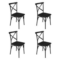 Kit 4 Cadeiras de Jantar Industrial Madeira Base Alumínio Paris - Preta - ART MOVEIS