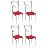 Kit 4 Cadeiras de Jantar Lara cromada para cozinha Assento material sintético Vermelho - Aurora Line