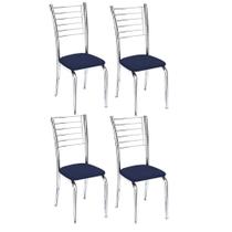 Kit 4 Cadeiras de Jantar Lara cromada para cozinha Assento Sintetico Azul Marinho Aurora Line