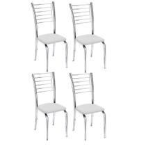 Kit 4 Cadeiras de Jantar Lara cromada para cozinha Assento sintético branco - Aurora Line