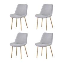 Kit 4 Cadeiras de Jantar Lara Estrutura em Aco Carbono Cor Bronze Estofado em Linho Conforto - Cinza