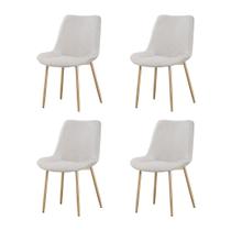 Kit 4 Cadeiras de Jantar Lara Estrutura em Aco Carbono Cor Bronze Estofado em Linho Conforto - Cru