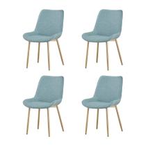 Kit 4 Cadeiras de Jantar Lara Estrutura em Aco Carbono Cor Bronze Estofado em Linho Conforto - Verde