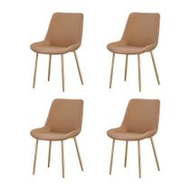 Kit 4 Cadeiras de Jantar Lara Estrutura em Aco Carbono Cor Bronze Estofado em Pu Conforto - Caramelo