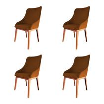 Kit 4 Cadeiras de Jantar Luxo Estofada Elisa Anatômica Veludo Terracota Base Madeira Maciça Mel