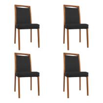 Kit 4 Cadeiras de Jantar Luxo Estofadas Jade material sintético Preto Base Madeira Maciça Mel