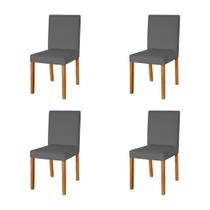 Kit 4 Cadeiras de Jantar Luxo Estofadas Veludo Cinza Lara Base Madeira Maciça Mel