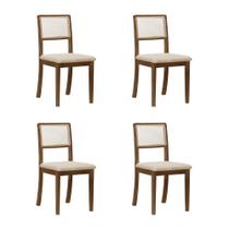 Kit 4 Cadeiras de Jantar Luxo Madeira Maciça Imbuia Encosto Telinha Palha Estofada Veludo Bege Rubi - WEB HOLZ