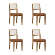 Kit 4 Cadeiras de Jantar Luxo Palha Estofadas Couro Pu Caramelo Tela Sextavada Rubi Madeira Maciça M Kit 4 Cadeiras de Jantar Luxo Palha Estofadas Couro Pu Caramelo Tela Sextavada Rubi Madeira Maciça M