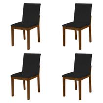 Kit 4 Cadeiras de Jantar Luxo Pérola Estofadas em Couro Pu Preto Base Madeira Maciça Imbuia