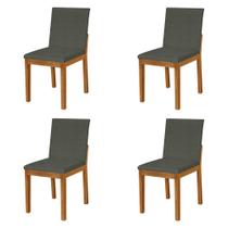 Kit 4 Cadeiras de Jantar Luxo Pérola Estofadas em Linho Chumbo Base Madeira Maciça Mel