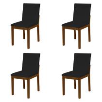 Kit 4 Cadeiras de Jantar Luxo Pérola Estofadas em Veludo Preto Base Madeira Maciça Imbuia