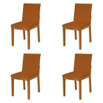 Kit 4 Cadeiras de Jantar Luxo Pérola Estofadas em Veludo Terracota Base Madeira Maciça Mel
