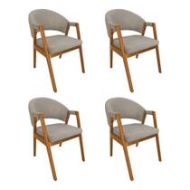 Kit 4 Cadeiras de Jantar Madeira Maciça Cerejeira Premium Helen Linho Bege