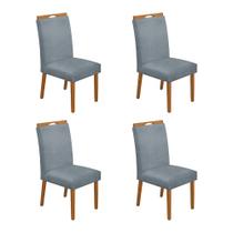 Kit 4 Cadeiras de Jantar Madeira Maciça Cerejeira Premium Heloísa Linho Cinza