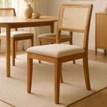 Kit 4 Cadeiras de Jantar Madeira Maciça Mel Encosto Telinha Palha Estofada Linho Bege Rubi Kit 4 Cadeiras de Jantar Madeira Maciça Mel Encosto Telinha Palha Estofada Linho Bege Rubi