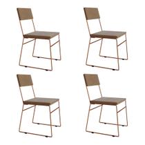 Kit 4 Cadeiras de Jantar Málaga Assento Veludo Marrom Base Cobre Kit 4 Cadeiras de Jantar Málaga Assento Veludo Marrom Base Cobre