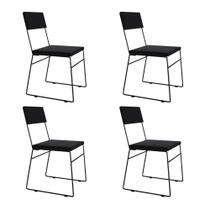 Kit 4 Cadeiras de Jantar Málaga Assento Veludo Preto Kit 4 Cadeiras de Jantar Málaga Assento Veludo Preto