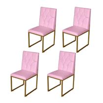 Kit 4 Cadeiras de Jantar Metálica Dourado com Suede Rosa Bebê Malta - Mafer