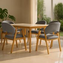 Kit 4 Cadeiras de Jantar Noah com Braço Madeira Maciça Linho Estofada