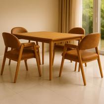 Kit 4 Cadeiras de Jantar Noah Estofada com Braço Madeira Maciça material sintético Caramelo