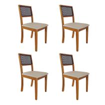 Kit 4 Cadeiras de Jantar Palha Estofada Linho Bege Encosto em Tela Rubi Premium Madeira Maciça Mel