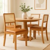 Kit 4 Cadeiras de Jantar Palha Estofadas Couro Pu Caramelo Tela Sextavada Rubi Madeira Maciça Mel Kit 4 Cadeiras de Jantar Palha Estofadas Couro Pu Caramelo Tela Sextavada Rubi Madeira Maciça Mel