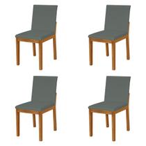 Kit 4 Cadeiras de Jantar Pérola Estofadas em Veludo Cinza Base Madeira Maciça Mel
