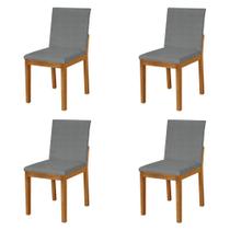 Kit 4 Cadeiras de Jantar Pérola Estofado Liso Linho Cinza Base Madeira Maciça Mel