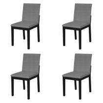 Kit 4 Cadeiras de Jantar Pérola Estofado Liso Linho Cinza Base Madeira Maciça Preto