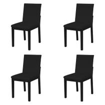 Kit 4 Cadeiras de Jantar Pérola Estofado Liso Veludo Preto Base Madeira Maciça Preto